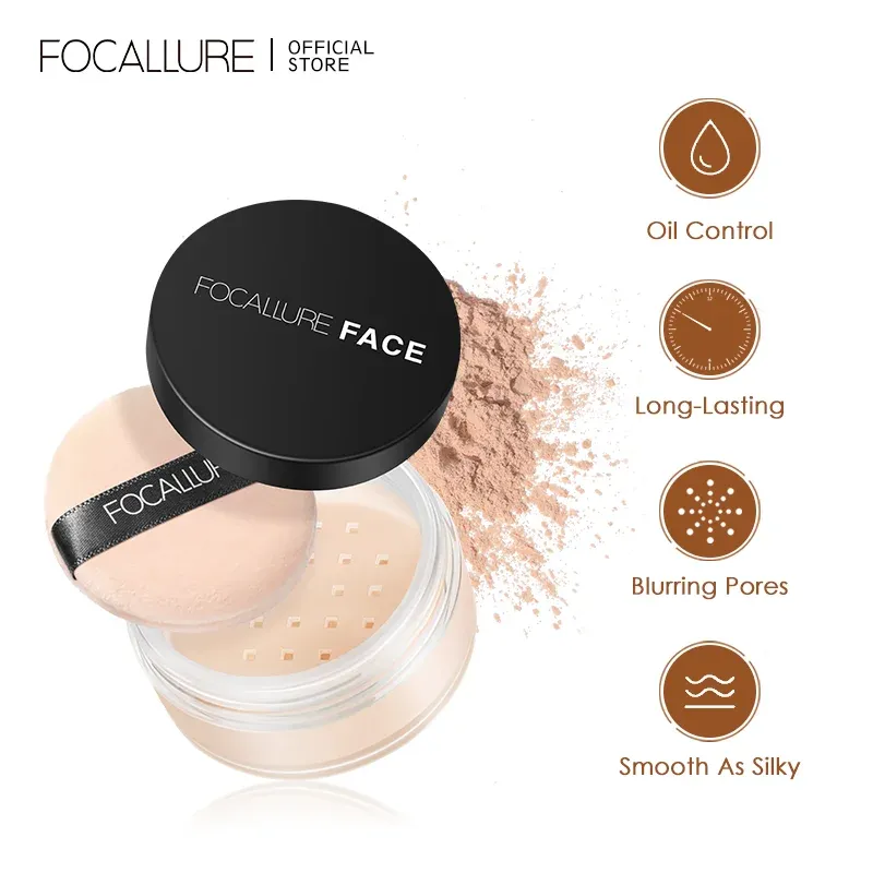 פודרה שקופה-למחצה Focallure עם בקרה על ברק ועמידות ממושכת