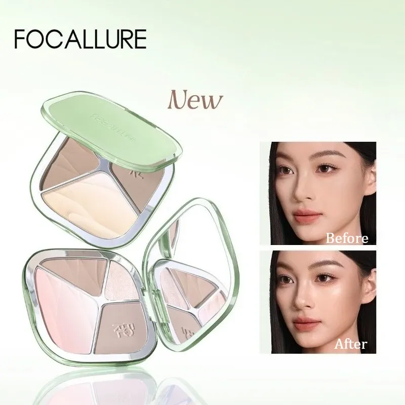 פודרה קומפקטית 4 גוונים להארה, קונטור וסומק Focallure