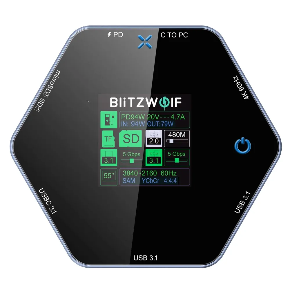 תחנת עגינה חכמה USB‑C 8 ב‑1 עם מסך LCD ו‑4K@60Hz