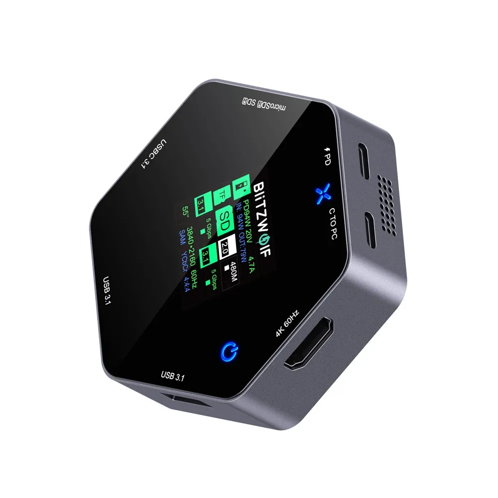 תחנת עגינה חכמה USB‑C 8 ב‑1 עם מסך LCD ו‑4K@60Hz
