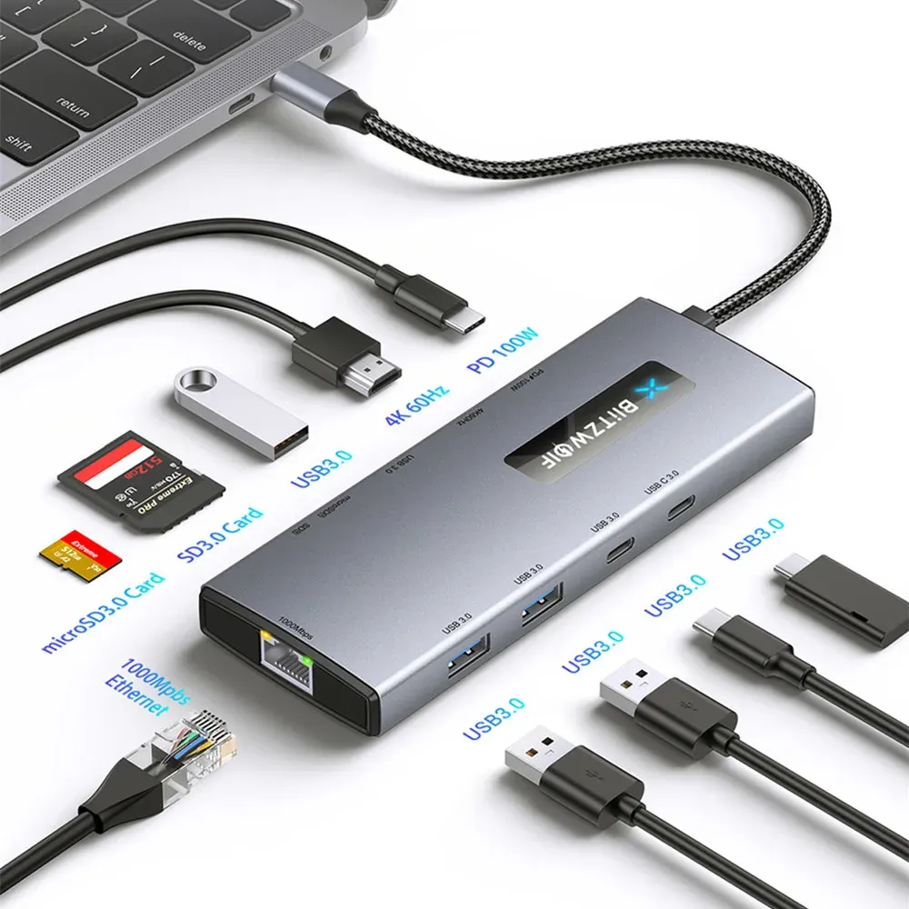 תחנת עגינה BlitzWolf BW-NEW TH8 10 ב-1 ל-USB‑C עם PD ‏100W, ‏4K@60Hz ו-RJ45