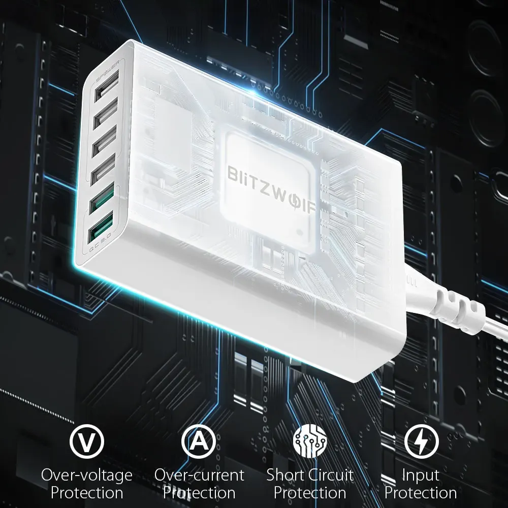 מטען שולחני Blitzwolf BW-S15 עם 6 יציאות וטעינה מהירה
