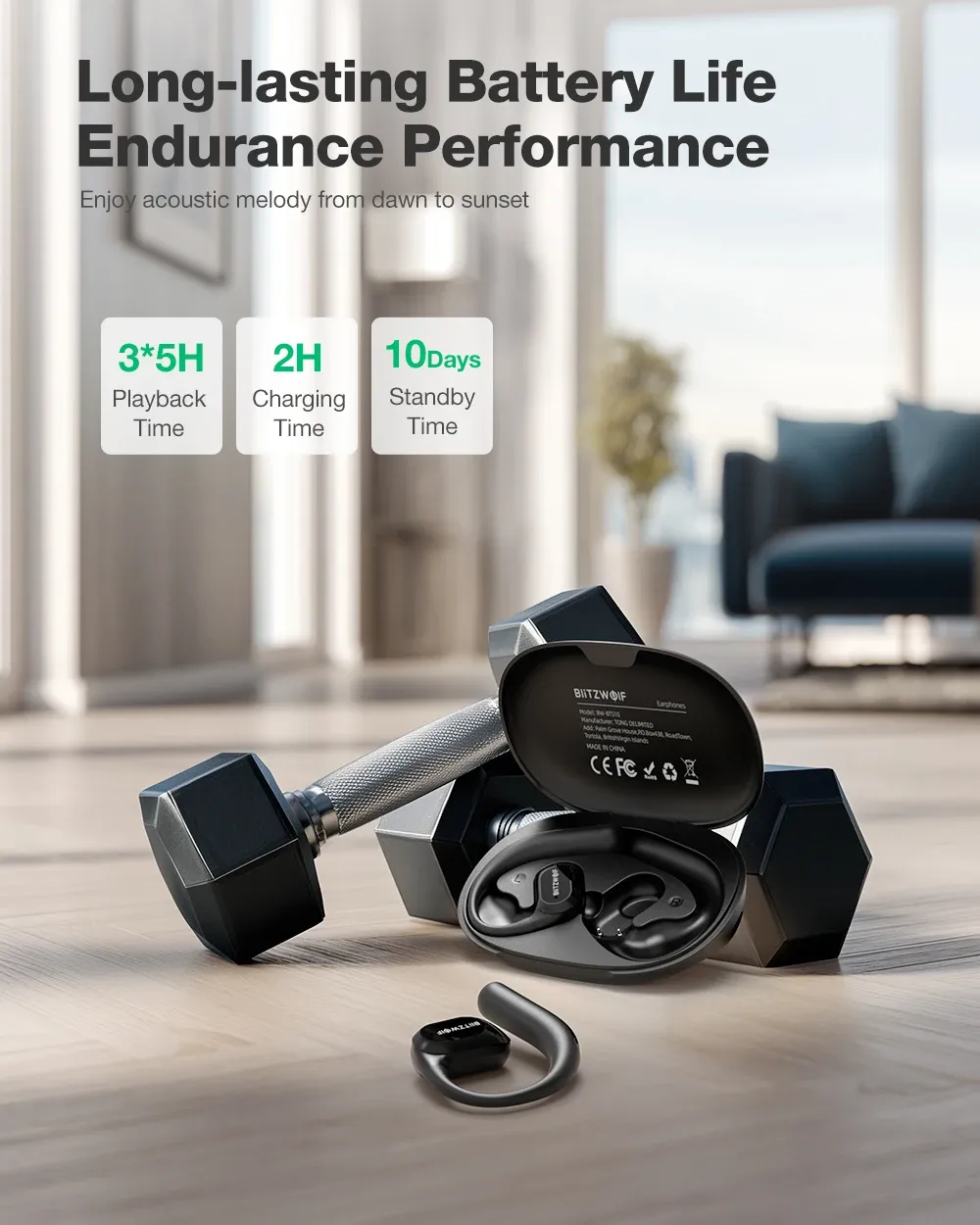 אוזניות OWS פתוחות BlitzWolf BW-BTS10 עם Bluetooth ועמידות למים