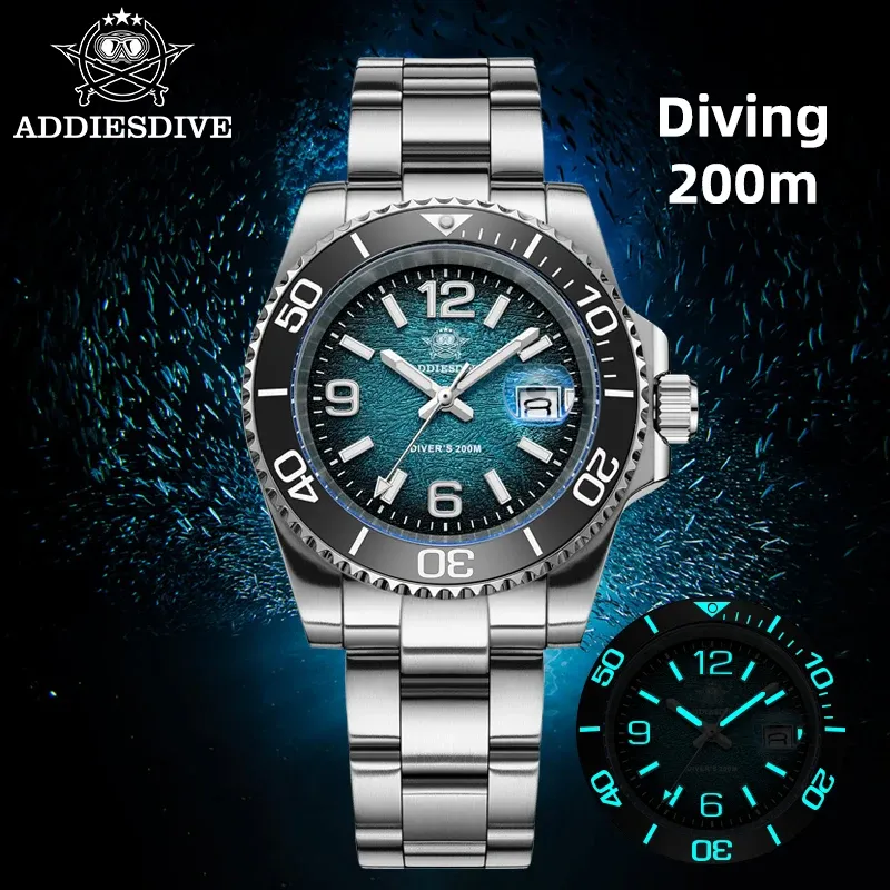 שעון צלילה ADDIESDIVE AD2513 41 מ״מ עם בזל קרמי ותאורה עוצמתית