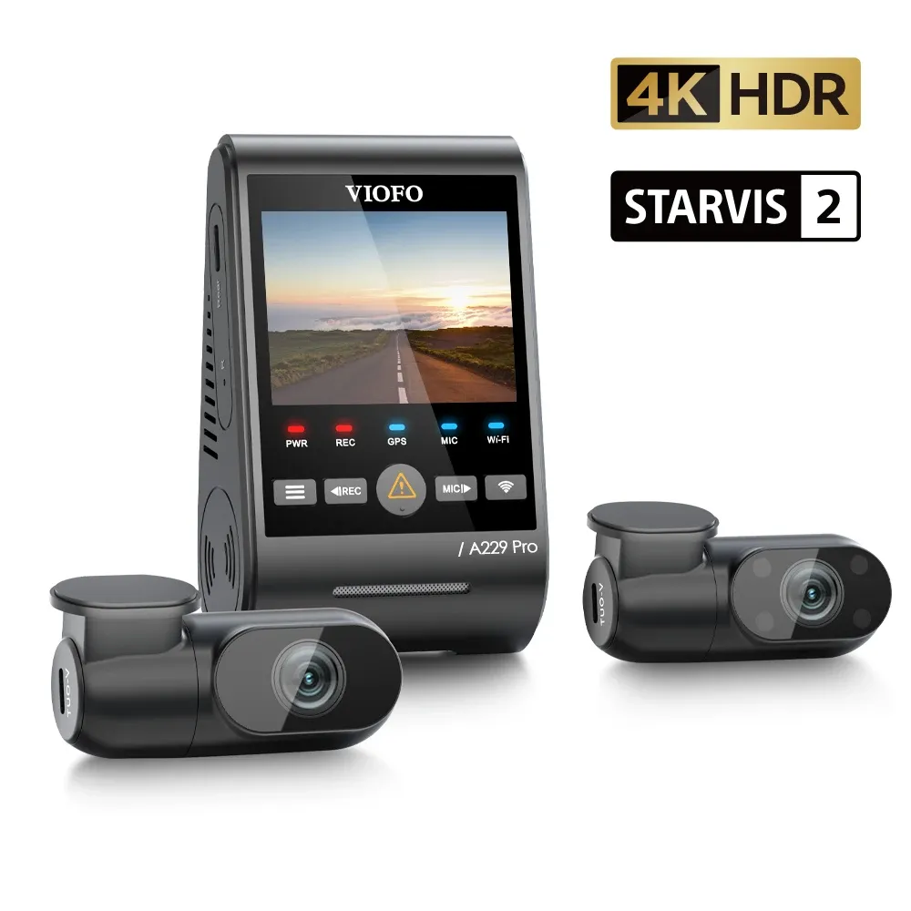 מצלמת דרך Viofo A229 Pro קדמית ואחורית 4K עם HDR ו‑Voice Control
