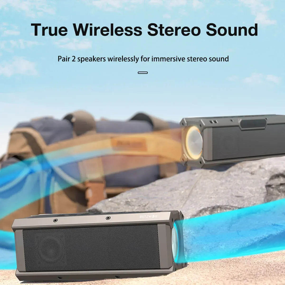 רמקול בלוטות' נייד BlitzWolf BW-WA3 בעוצמה 100W עם בס עמוק ותאורת RGB