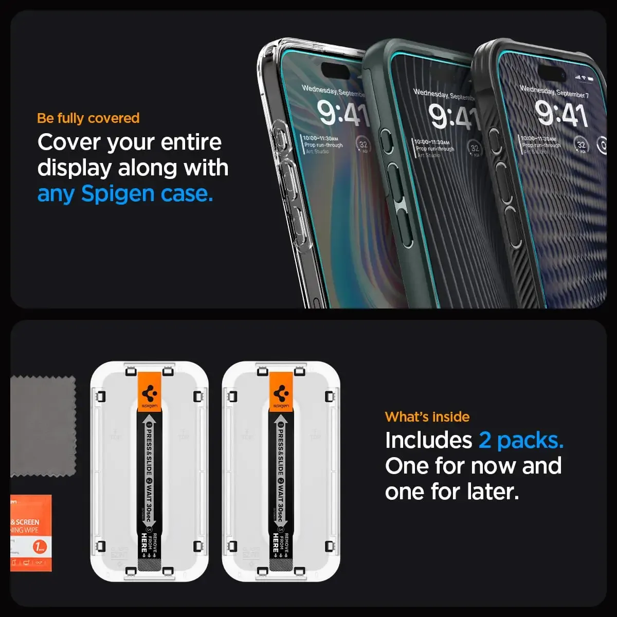 מגן זכוכית Spigen EZ Fit Slim לאייפון 15 פרו מקס / פרו / פלוס