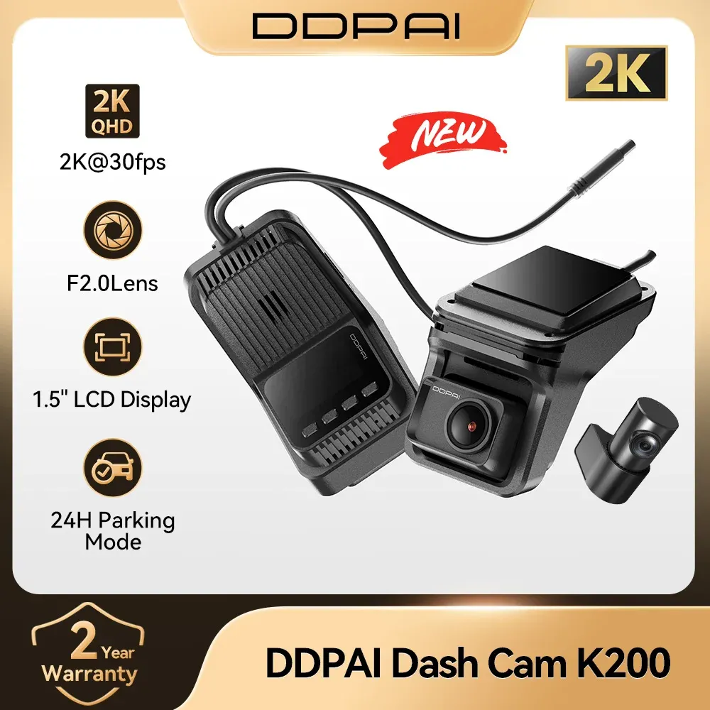מצלמת דרך DDPAI K200 כפולה 2K+1080P עם מסך LCD ומצב חניה