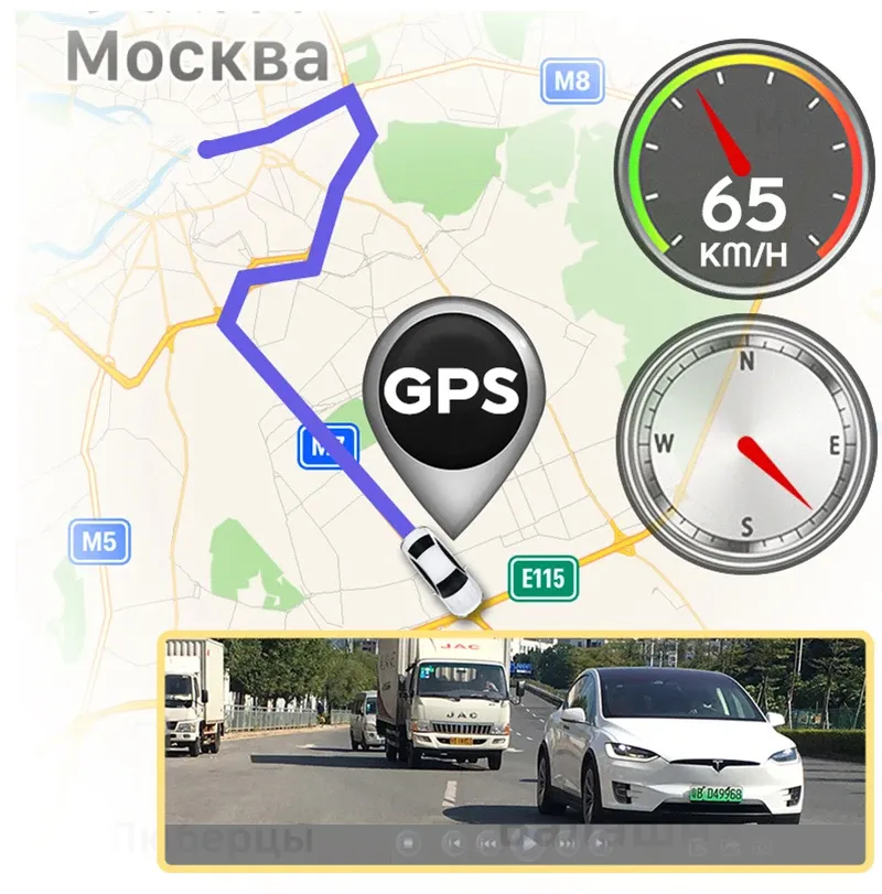 מראת דרך 4K חכמה עם מצלמה כפולה, GPS ואפליקציה