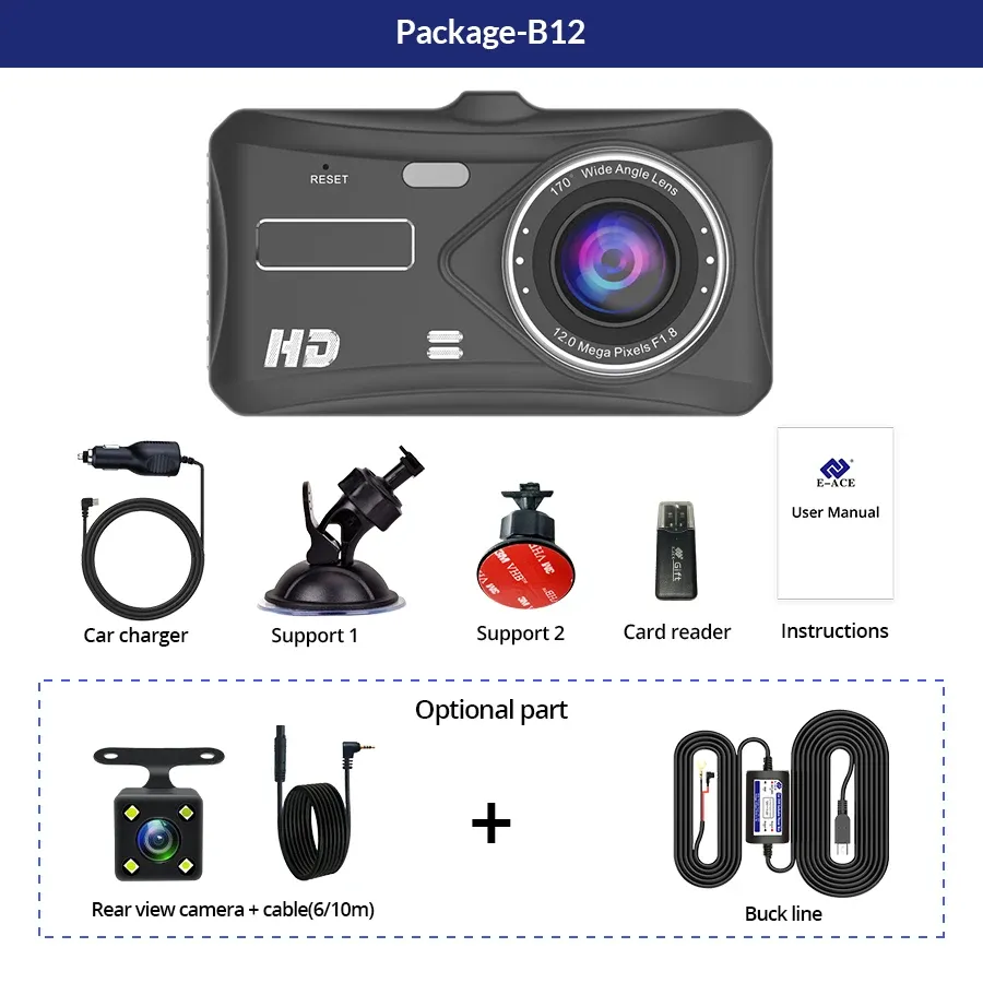 מצלמת דרך מראה כפולה 1080P עם מסך מגע 4 אינץ׳