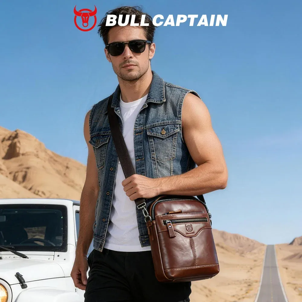 תיק צד מעור רטרו לגברים BULLCAPTAIN עם חלוקה פנימית חכמה