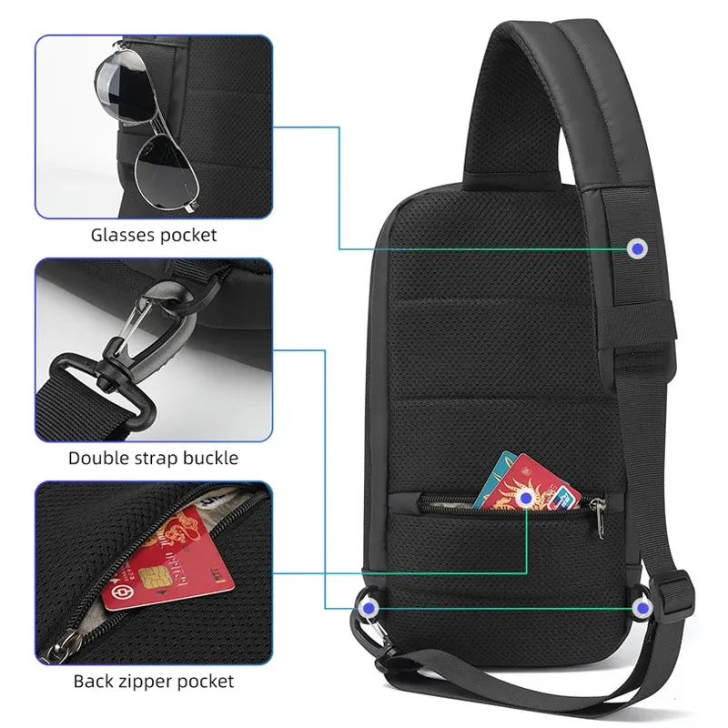 תיק חזה Tigernu חכם עם טעינת USB והגנת RFID