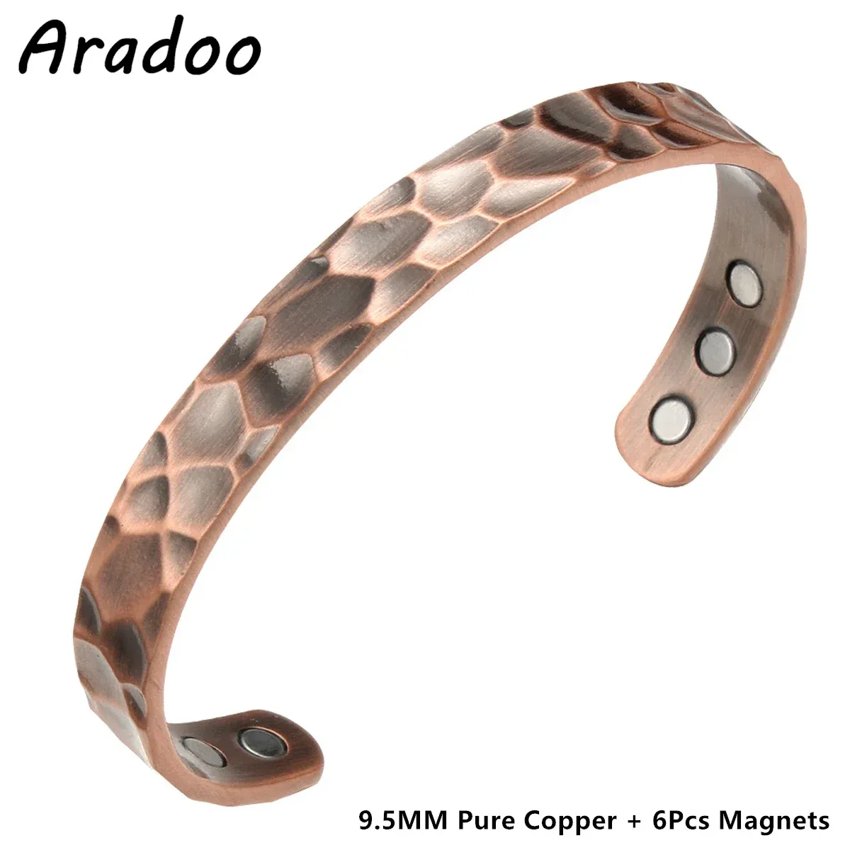 צמיד חפת נחושת מגנטי ARADOO בגימור פטיש מתכוונן