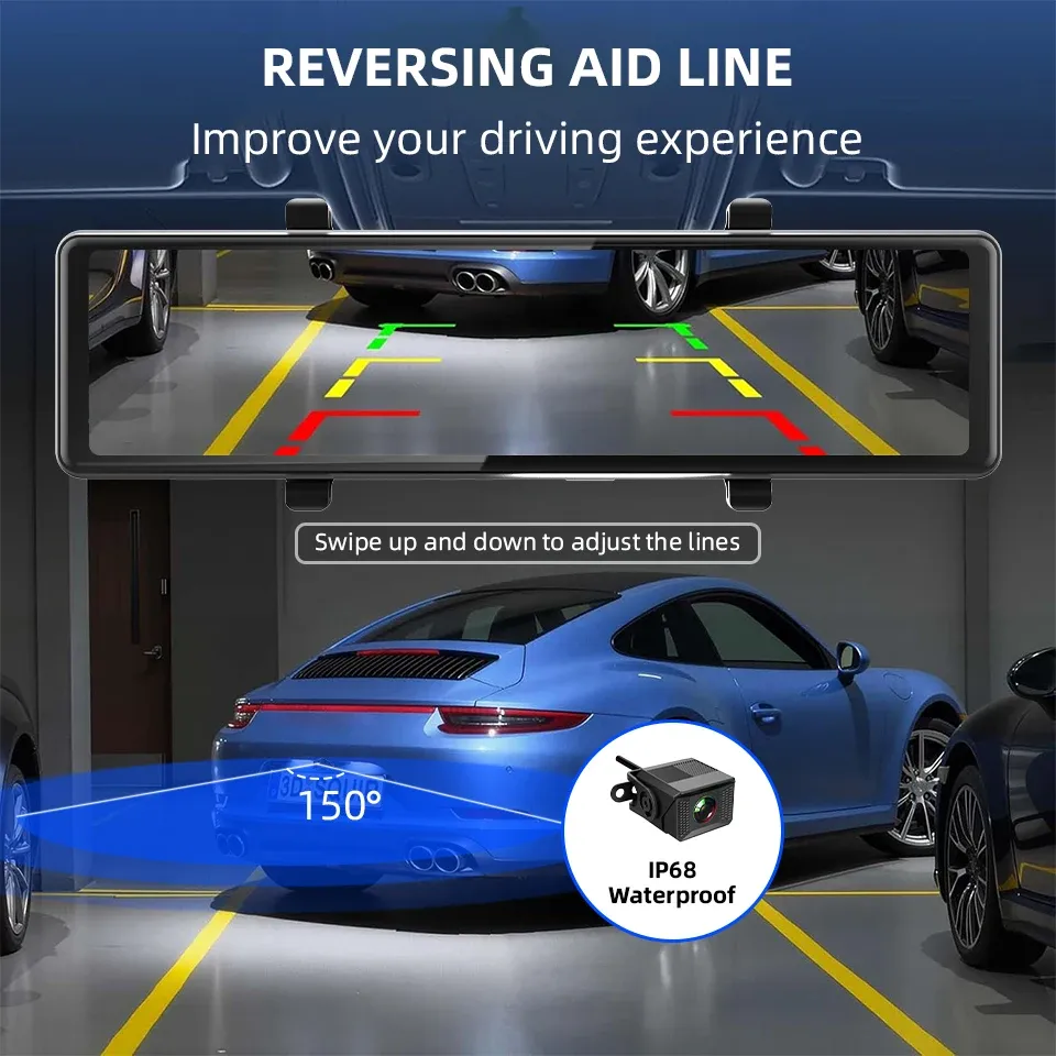 מראת דרך E-ACE 12 אינץ׳ 4K עם GPS ו‑Wi‑Fi