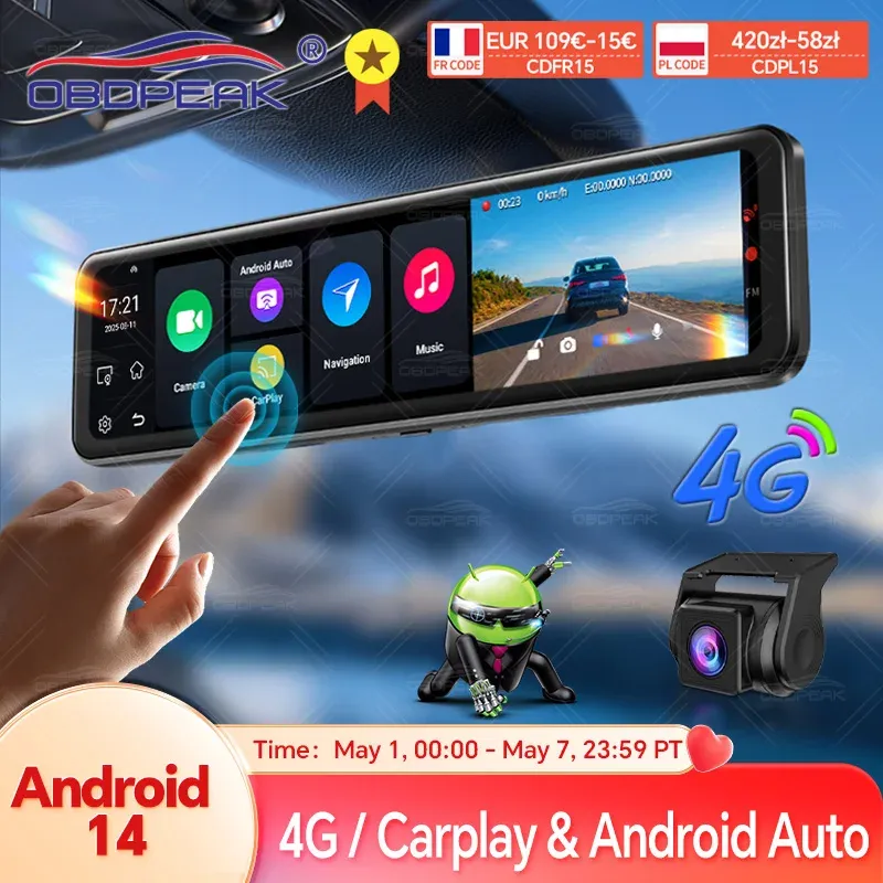 מראת דרך חכמה D90 עם מסך 11.26 אינץ׳, 4G ו‑Android 14