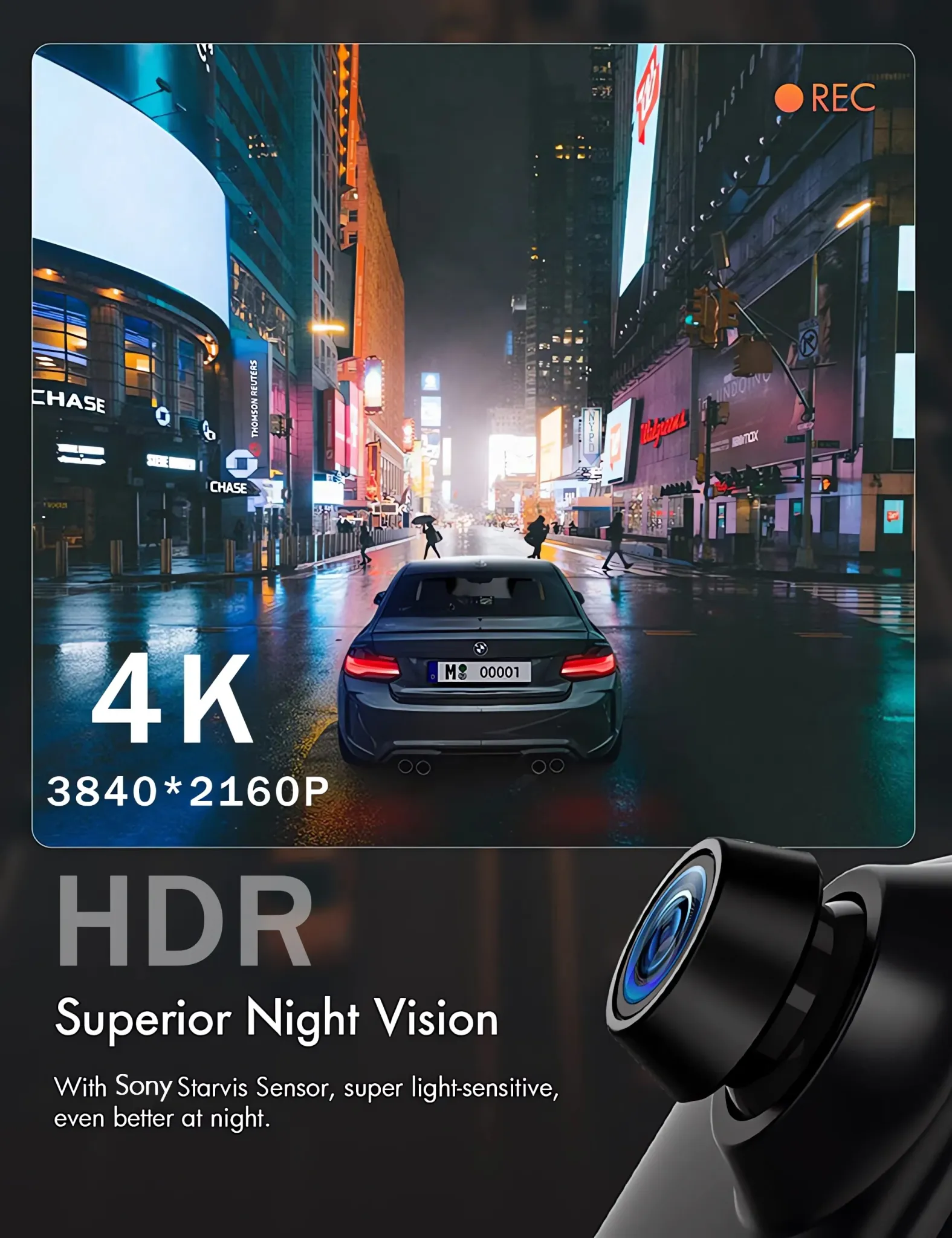 מראת דרך 10 אינץ׳ 4K עם מצלמה כפולה, Wi‑Fi ו‑GPS
