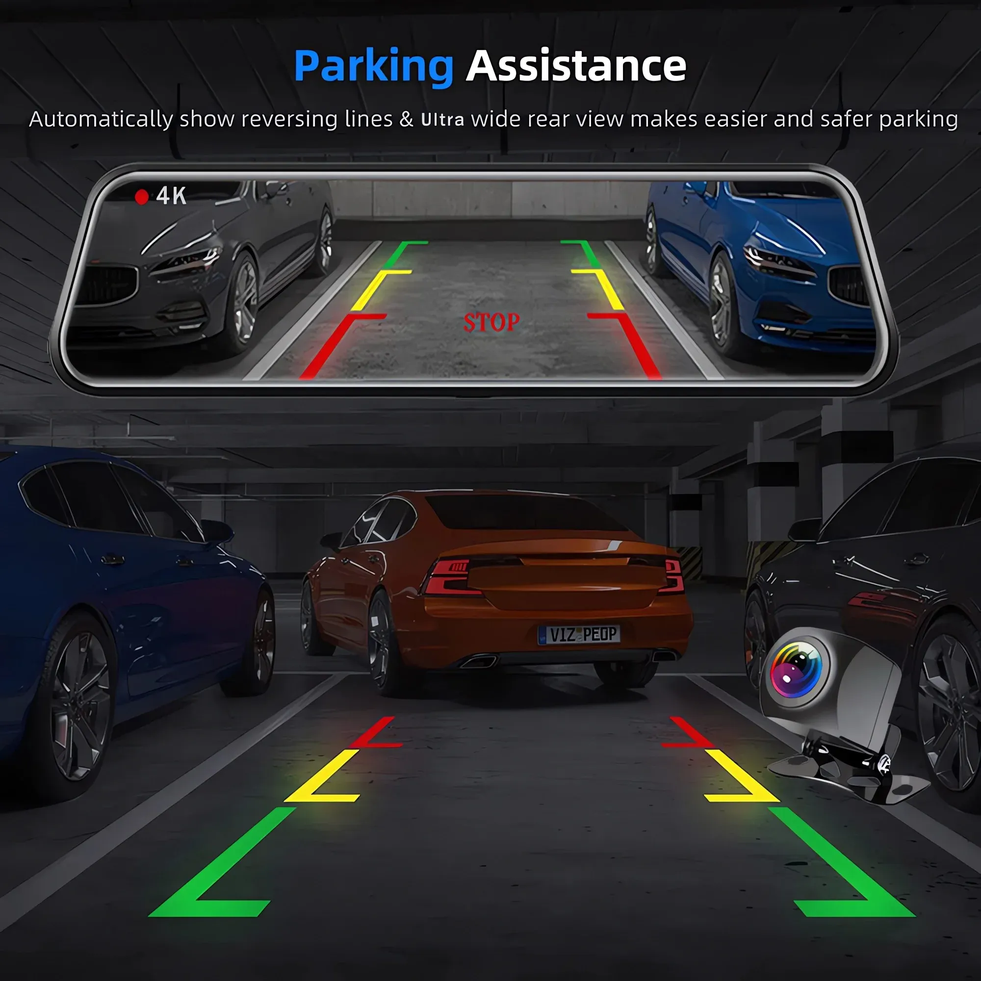 מראת דרך 10 אינץ׳ 4K עם מצלמה כפולה, Wi‑Fi ו‑GPS