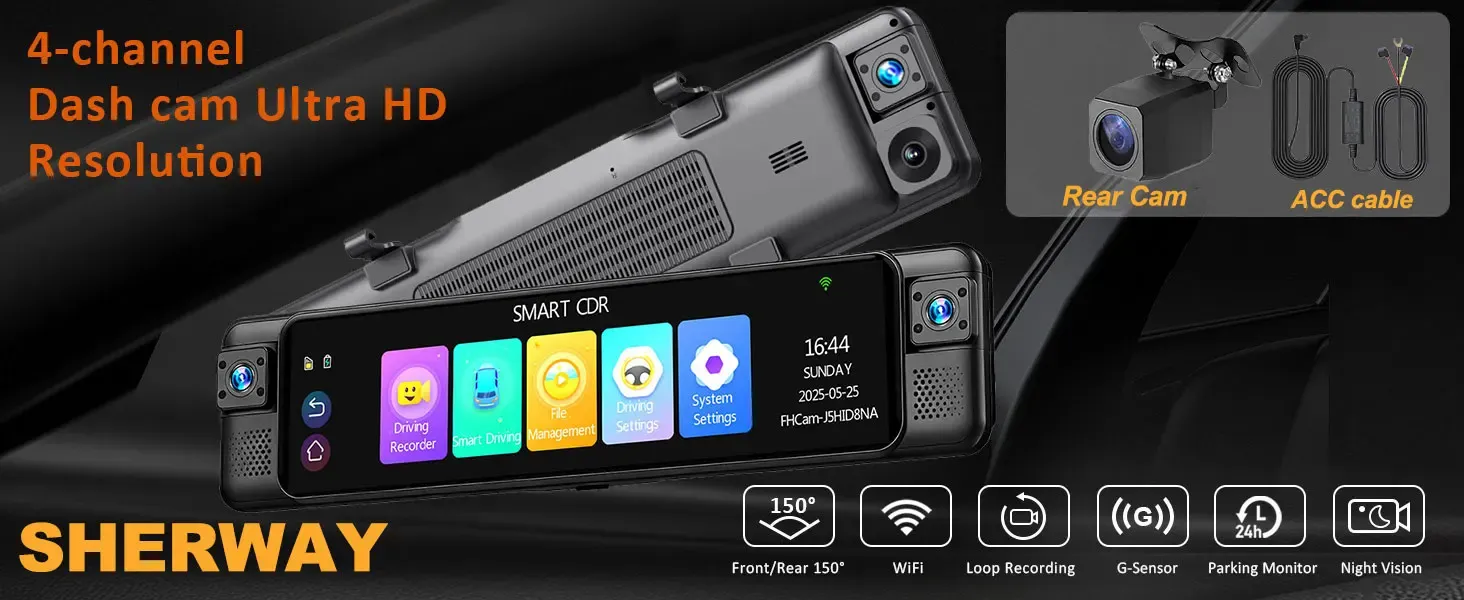 מראת דרך 4 ערוצים 4K עם BSD וחניה חכמה