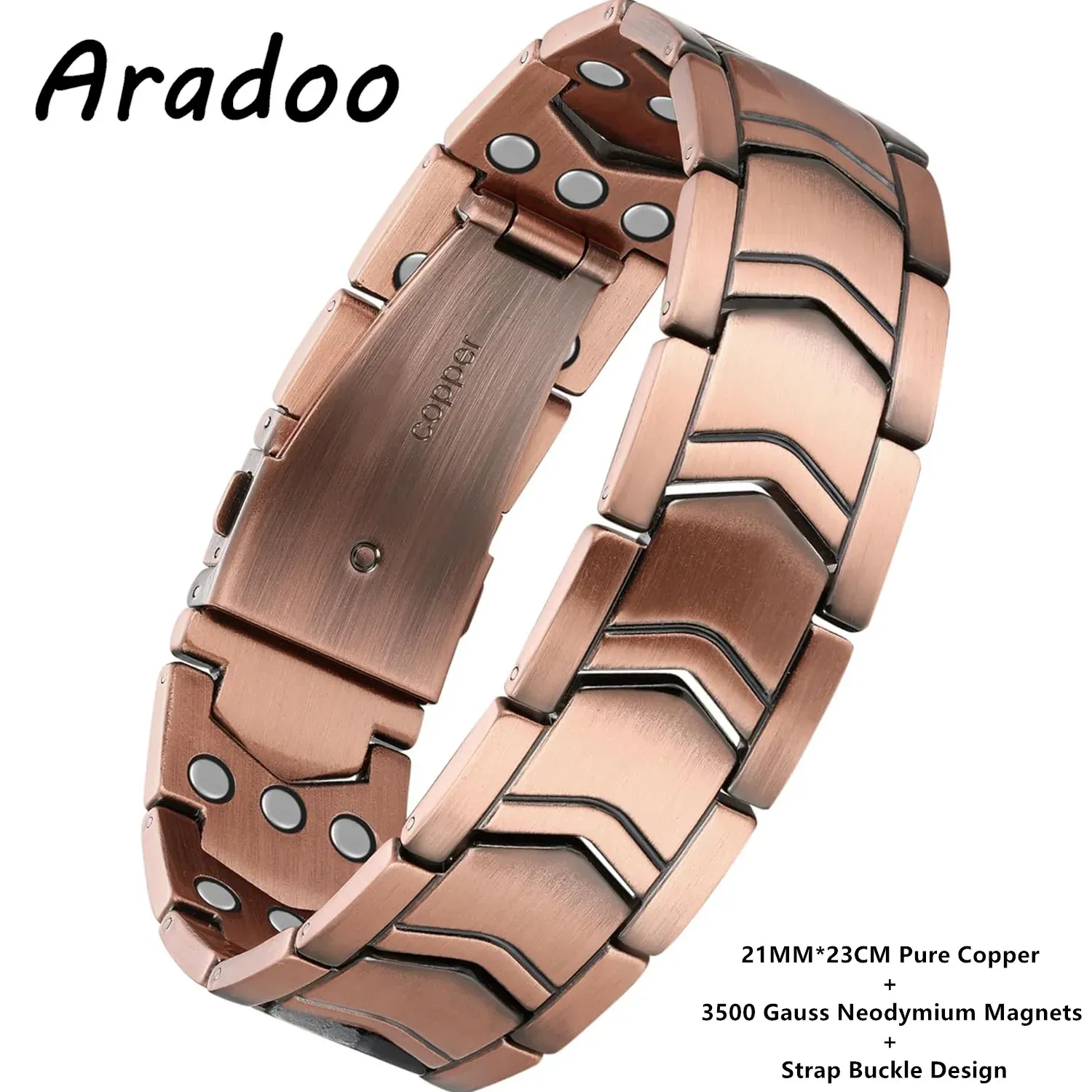 צמיד נחושת מגנטי לגברים ARADOO עם אבזם מתקפל יוקרתי