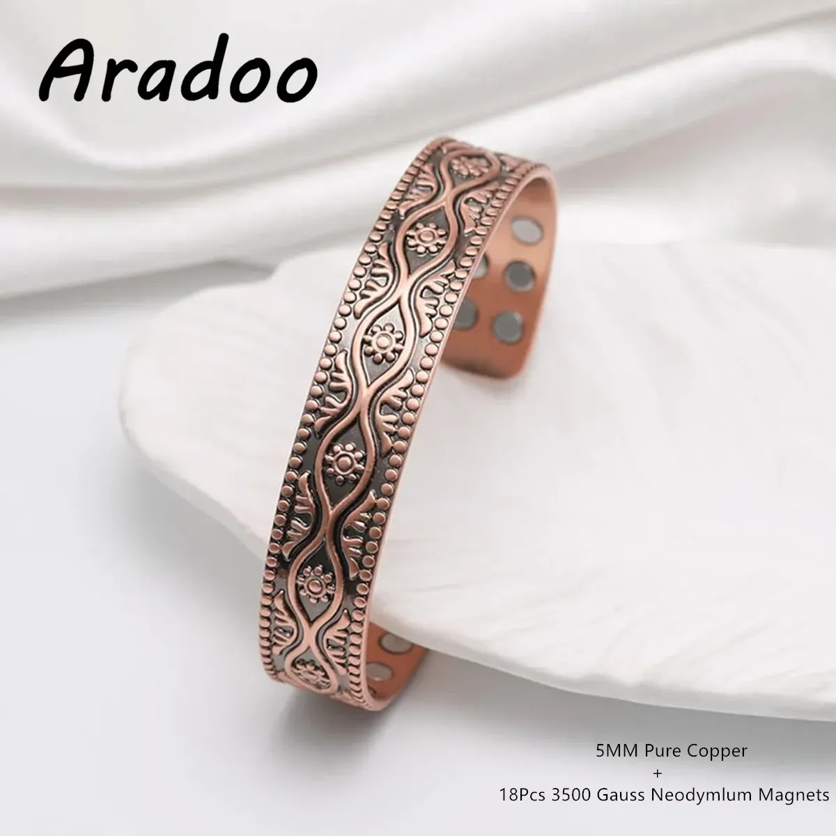 צמיד חפת נחושת מגנטי ARADOO בעיצוב עין הרע ועץ החיים