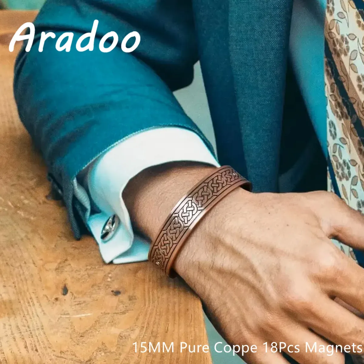צמיד חפת נחושת מגנטי ARADOO בגימור וינטג׳ 3500 גאוס