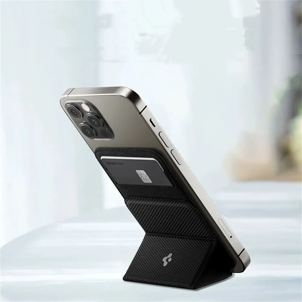 נרתיק כרטיסים מגנטי דק מעור ל‑iPhone עם מעמד מתקפל