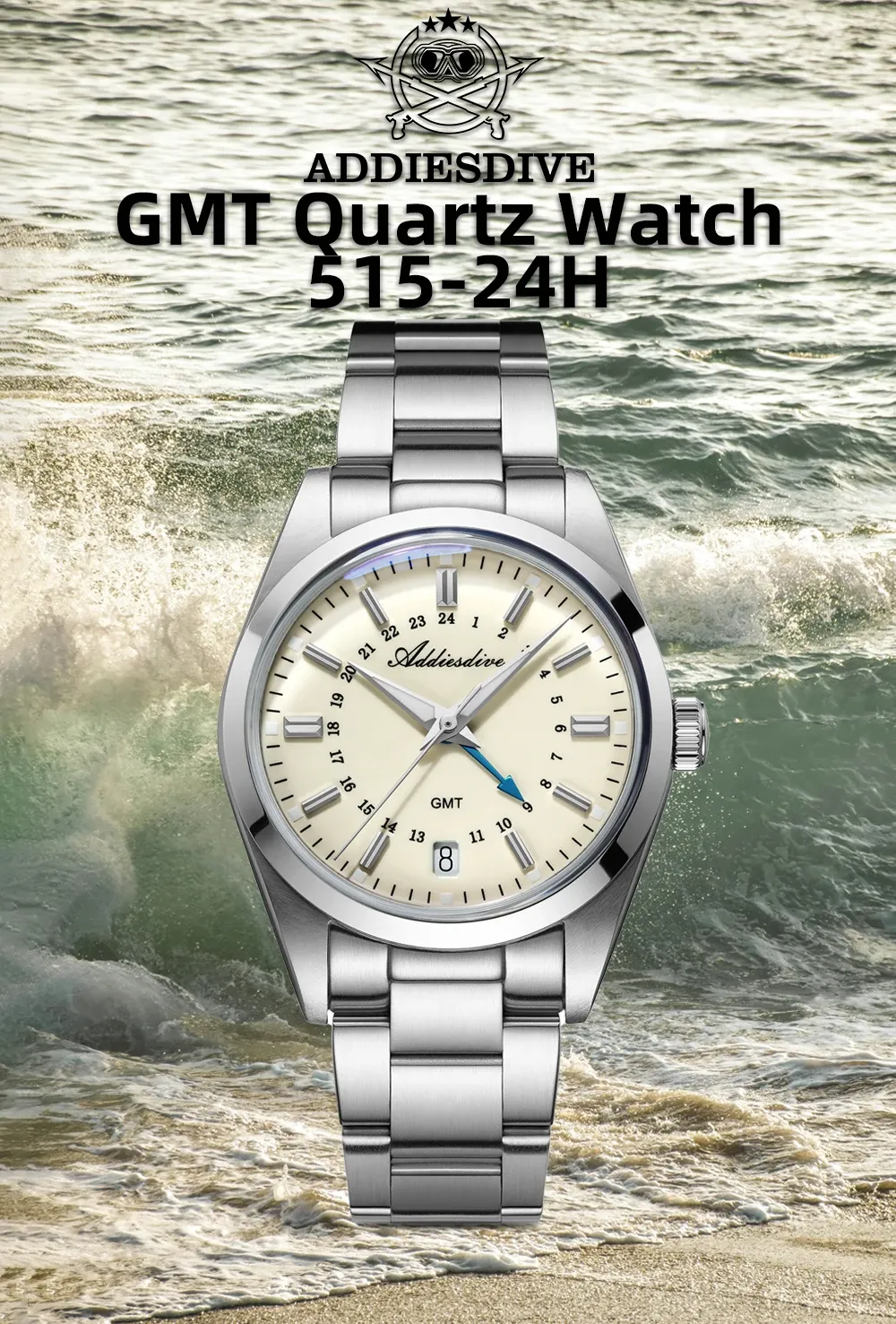 שעון ADDIESDIVE GMT יוקרתי 36 מ״מ עם זכוכית בועה ועמידות 100 מטר