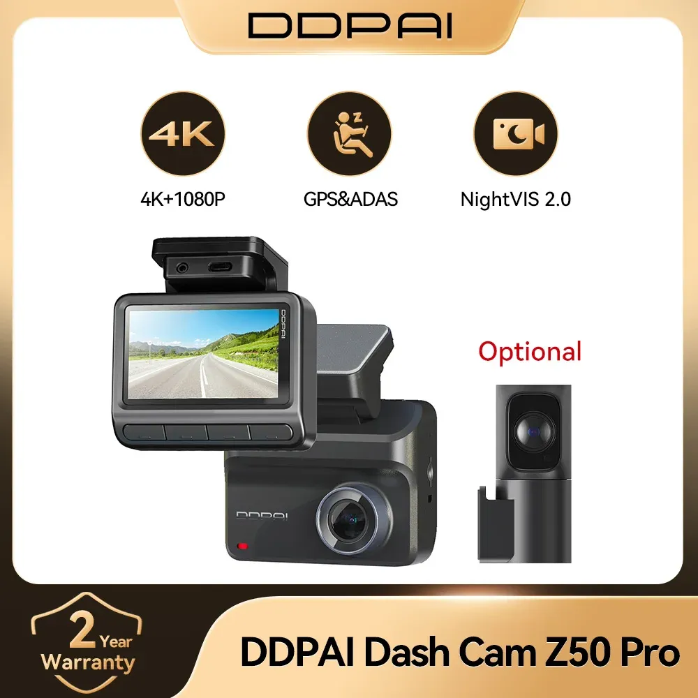 מצלמת דרך DDPAI Z50 Pro 4K דו־ערוצית עם GPS ו‑Wi‑Fi