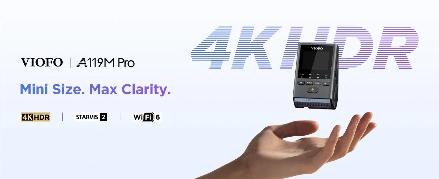 מצלמת דרך קדמית Viofo A119M Pro 4K עם STARVIS 2 ו‑GPS