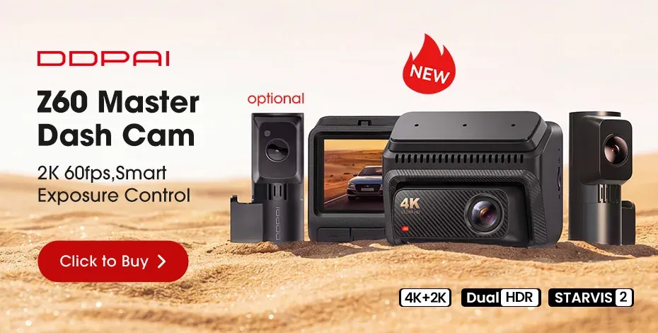 מצלמת דרך DDPAI Z60 Pro 4K עם GPS ו‑Wi‑Fi 5GHz