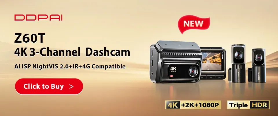 מצלמת דרך DDPAI Z60 Pro 4K עם GPS ו‑Wi‑Fi 5GHz