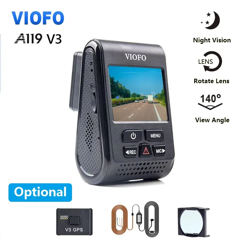 מצלמת דרך Viofo A119 V3 ‏2K עם מצב חניה ו‑GPS אופציונלי