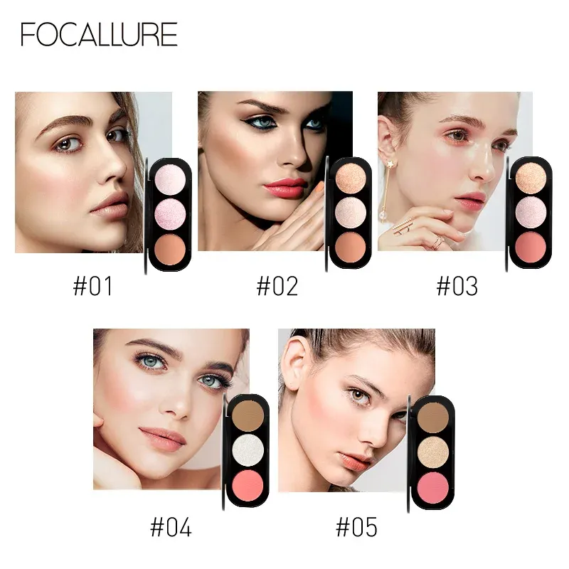 פלטת סומק, היילייטר וקונטור Focallure בשלושה גוונים