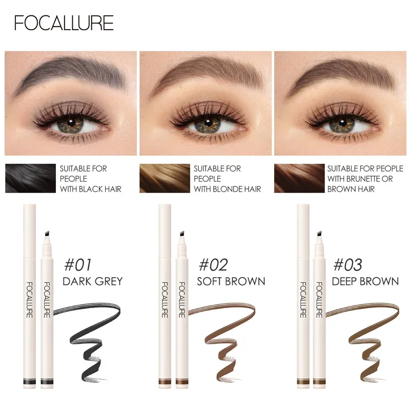 עיפרון גבות נוזלי 4 שיניים Focallure לעיצוב טבעי ועמיד