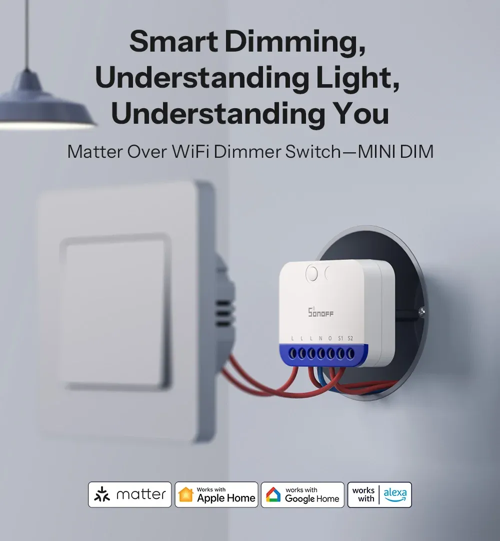 מתג עמעום חכם SONOFF MINI-DIM עם Matter ותמיכה רחבה