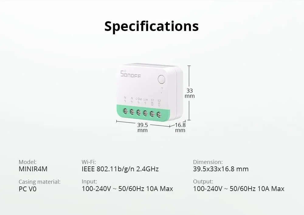 מודול מתג חכם קומפקטי SONOFF MINIR4M עם Matter
