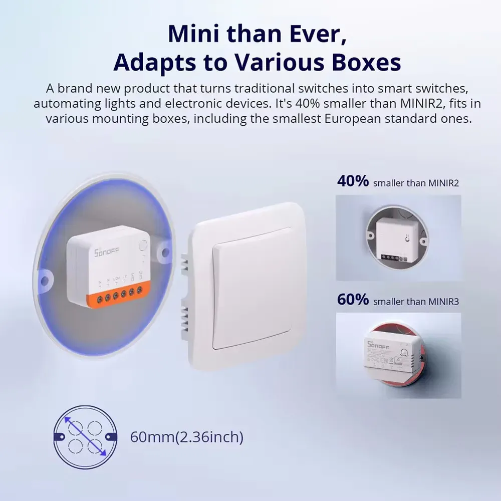 מודול מתג חכם קומפקטי SONOFF MINIR4 לשליטה דו־כיוונית