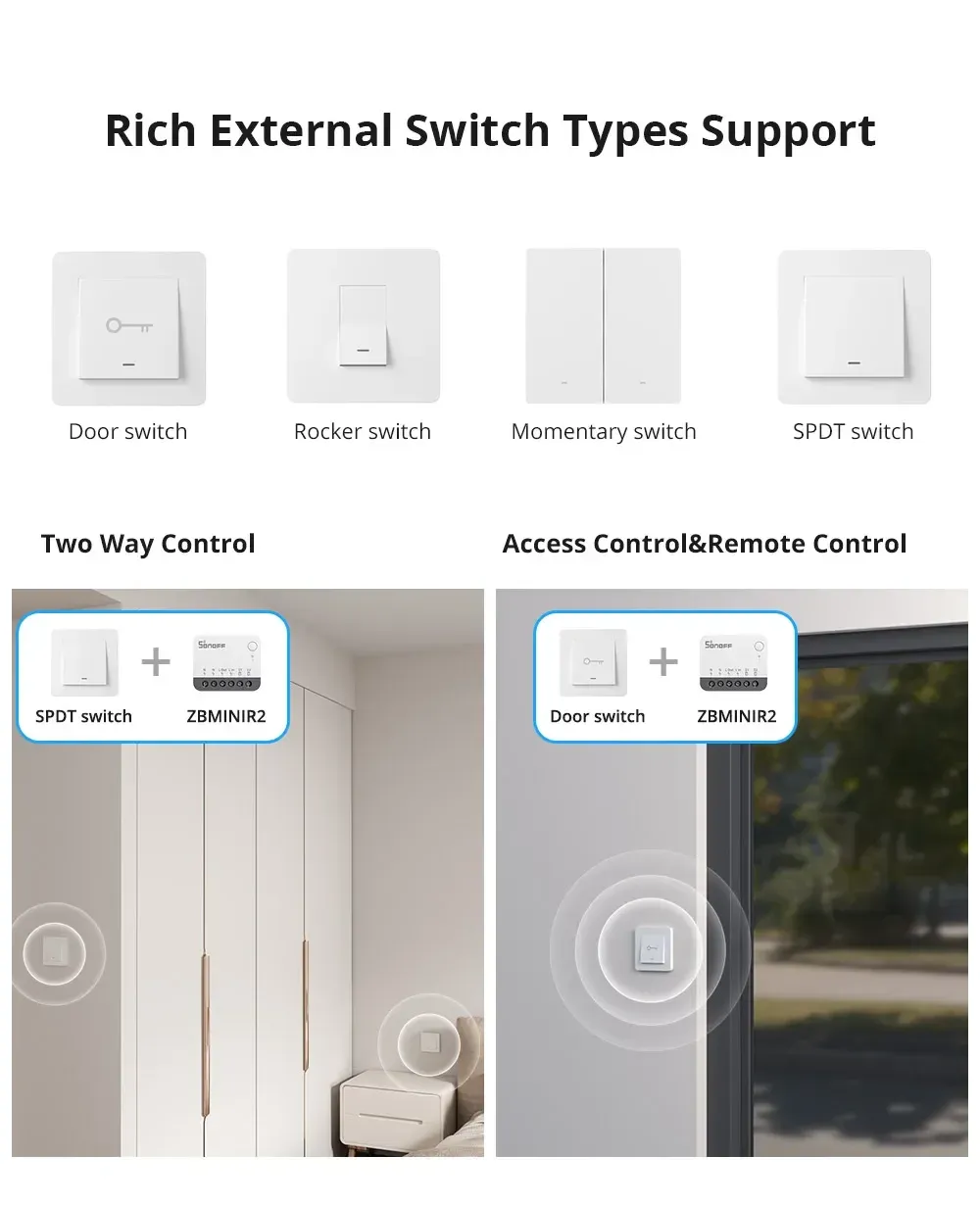 מודול ממסר Zigbee קומפקטי SONOFF ZBMINIR2 לשליטה חכמה במתגים