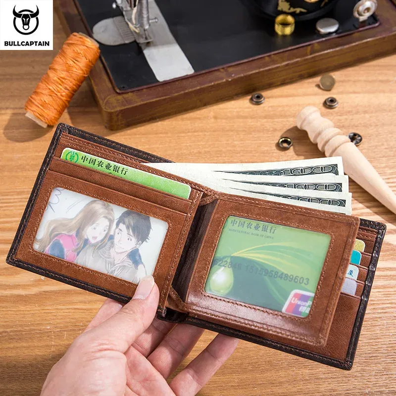 ארנק גברים דק מעור אמיתי BULLCAPTAIN עם חסימת RFID וחלוקה חכמה