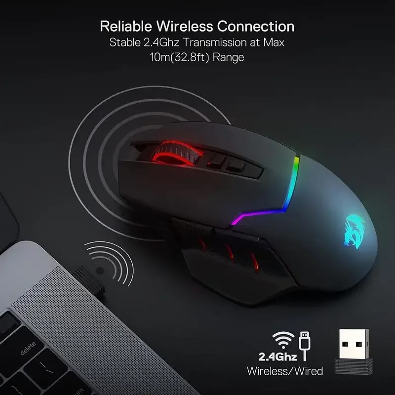 עכבר גיימינג אלחוטי REDRAGON M690 PRO עם 8 כפתורים ומצב מהיר