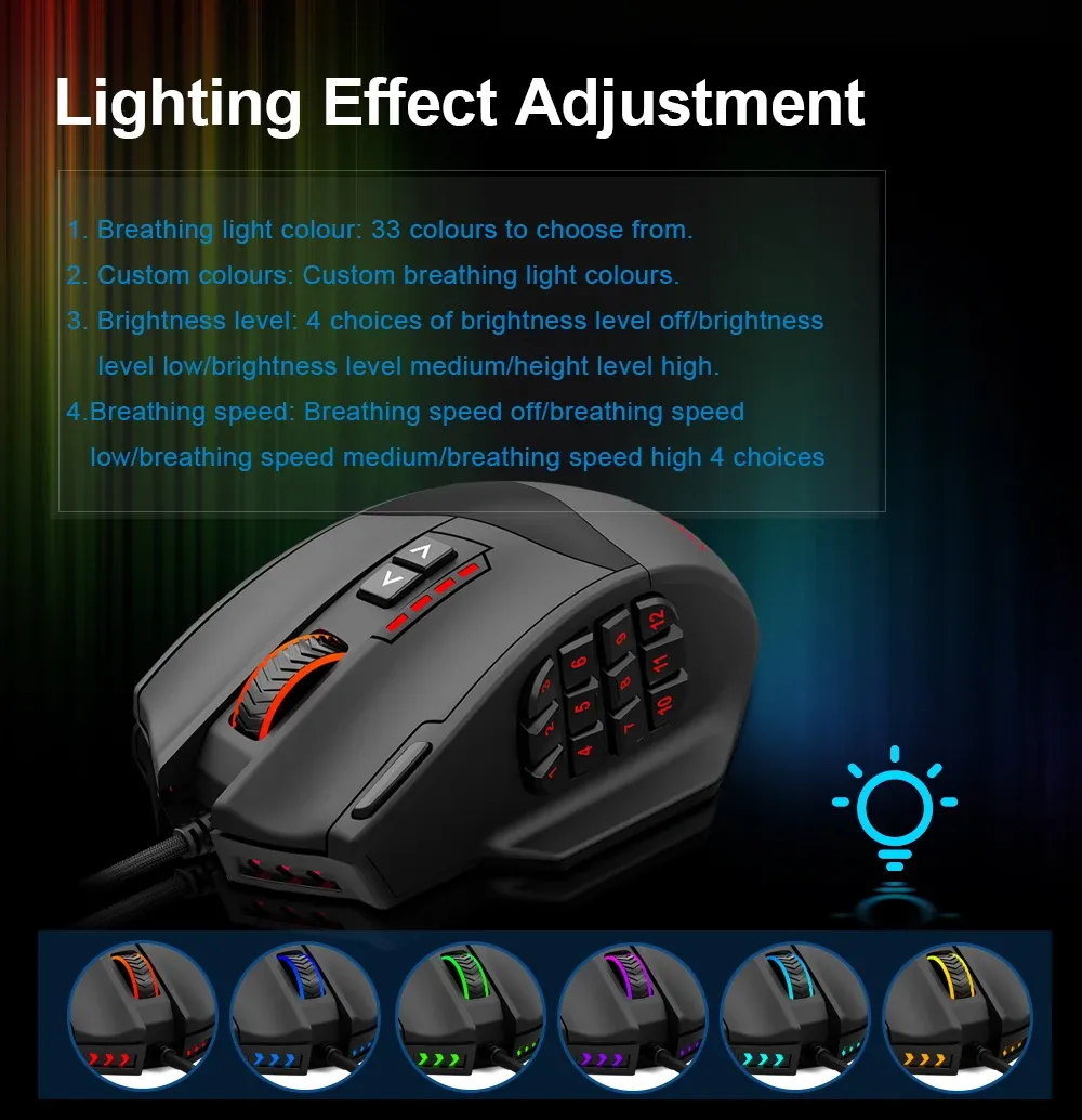 עכבר גיימינג חוטי RGB עם 17 כפתורים ו‑24,000 DPI