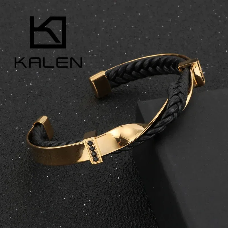 צמיד גברים היברידי Kalen מפלדת אל־חלד ועור