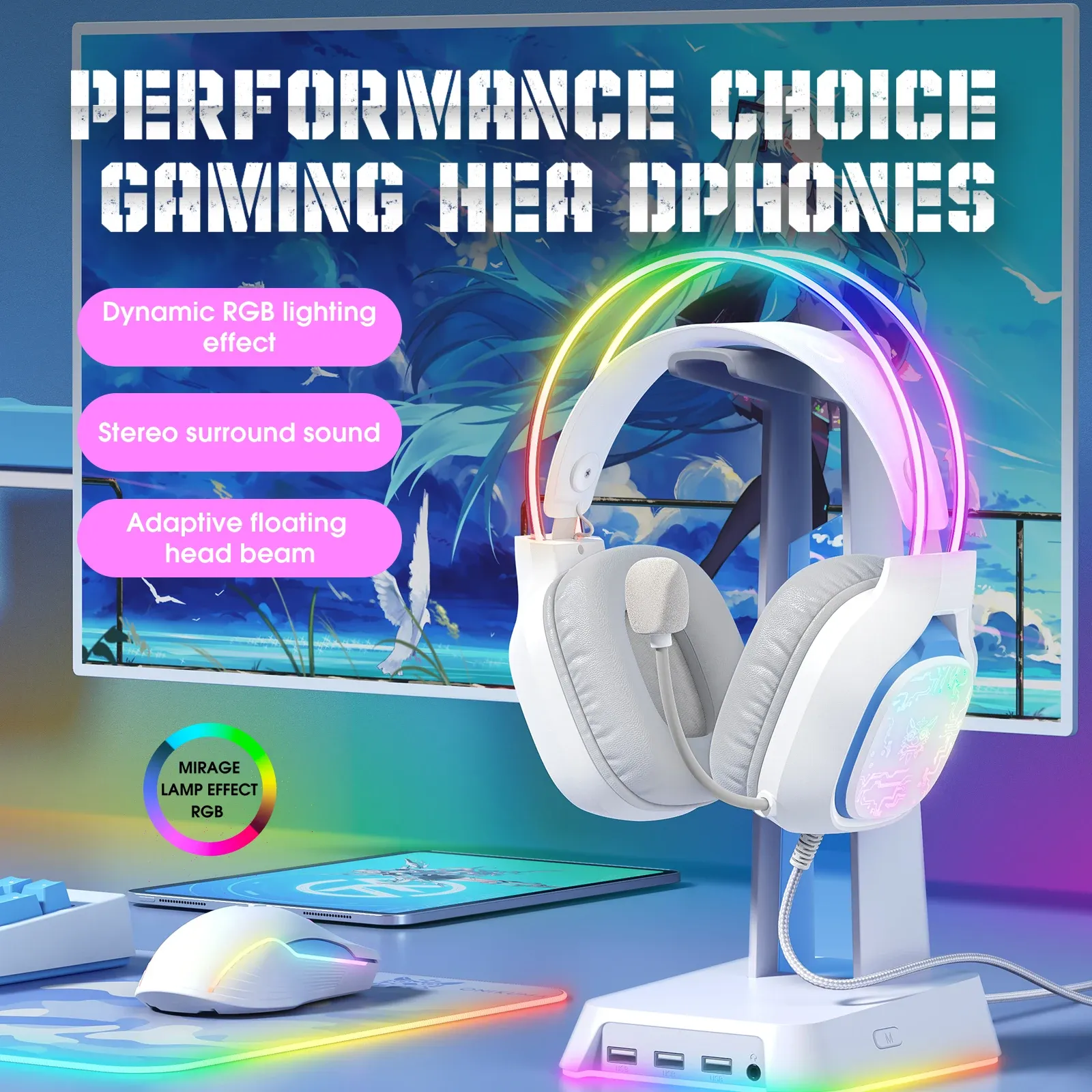 אוזניות גיימינג חוטיות ONIKUMA X22 עם תאורת RGB ומיקרופון מסנן רעשים