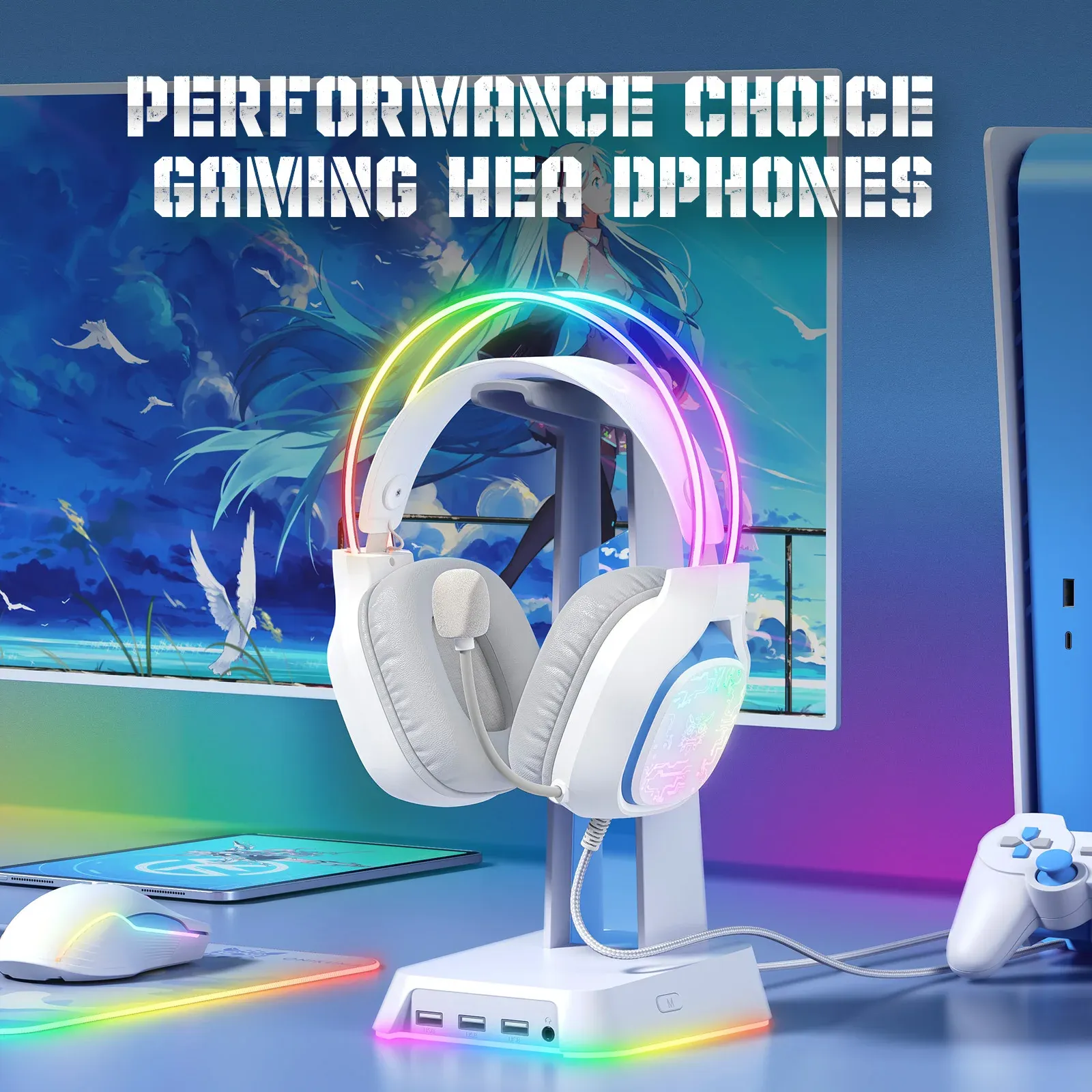 אוזניות גיימינג חוטיות ONIKUMA X22 עם תאורת RGB ומיקרופון מסנן רעשים