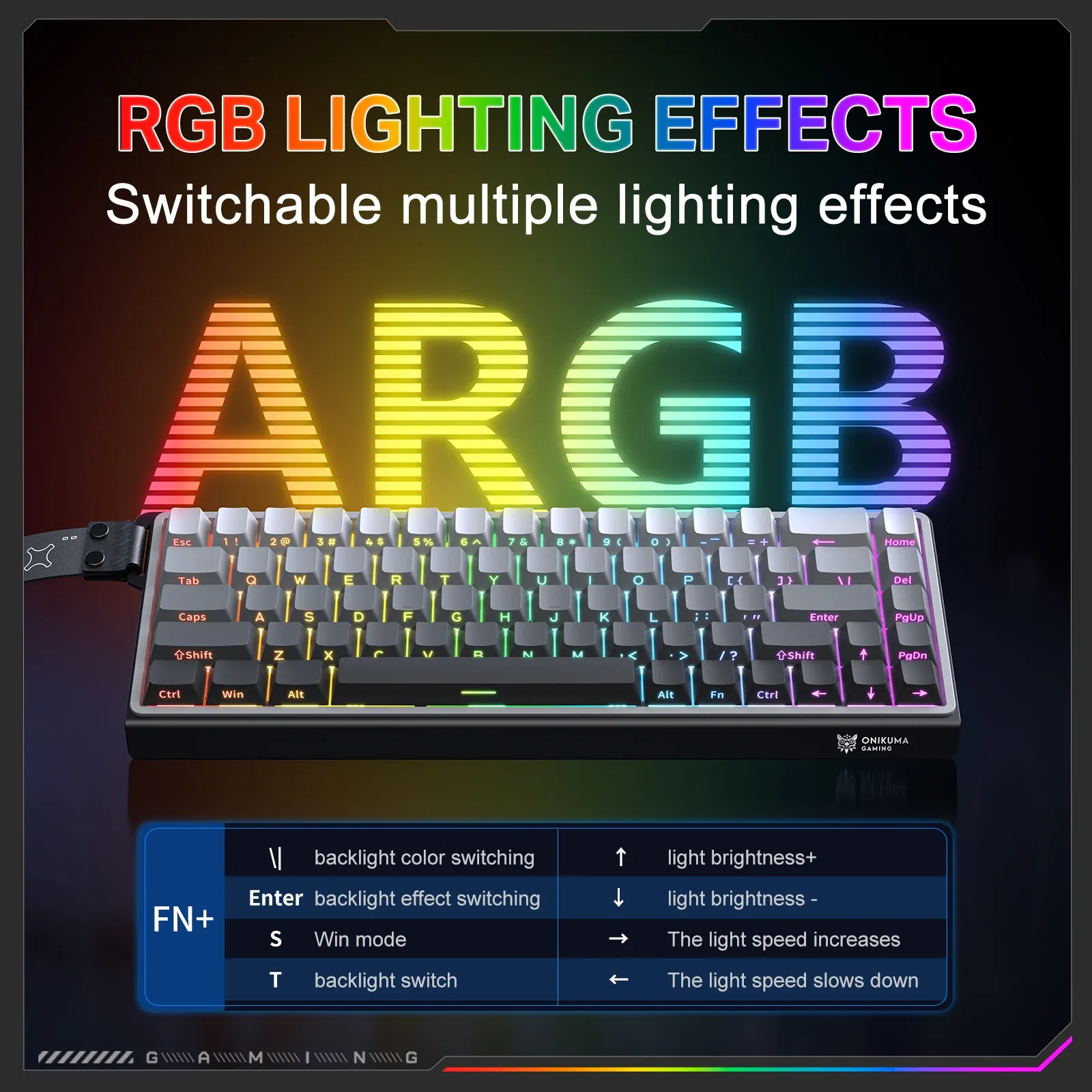 מקלדת מכנית מגנטית ONIKUMA 68 מקשים עם RGB וקצב סריקה 8000Hz