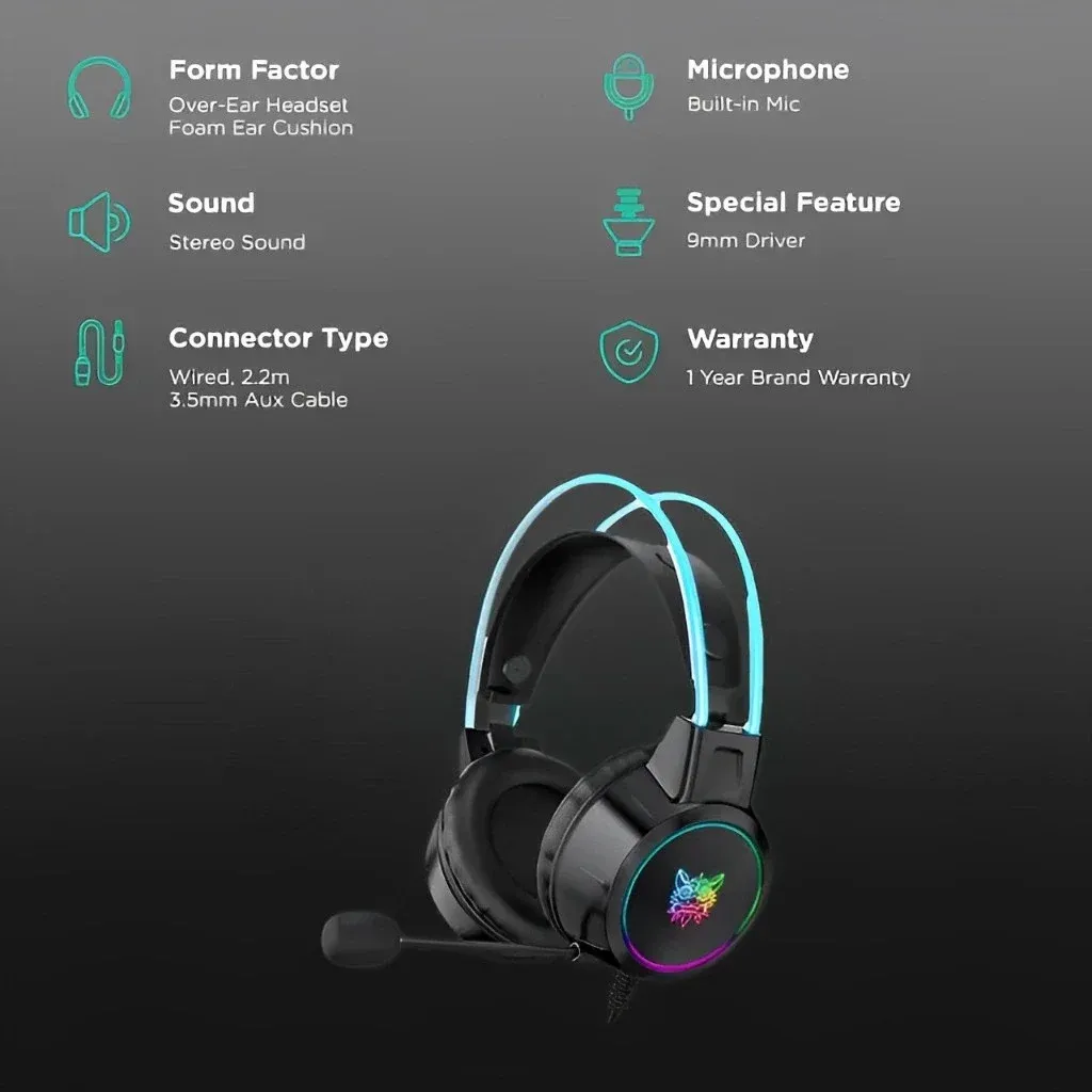 אוזניית גיימינג חוטית ONIKUMA X15 Pro עם מיקרופון מסנן רעשים ותאורת RGB