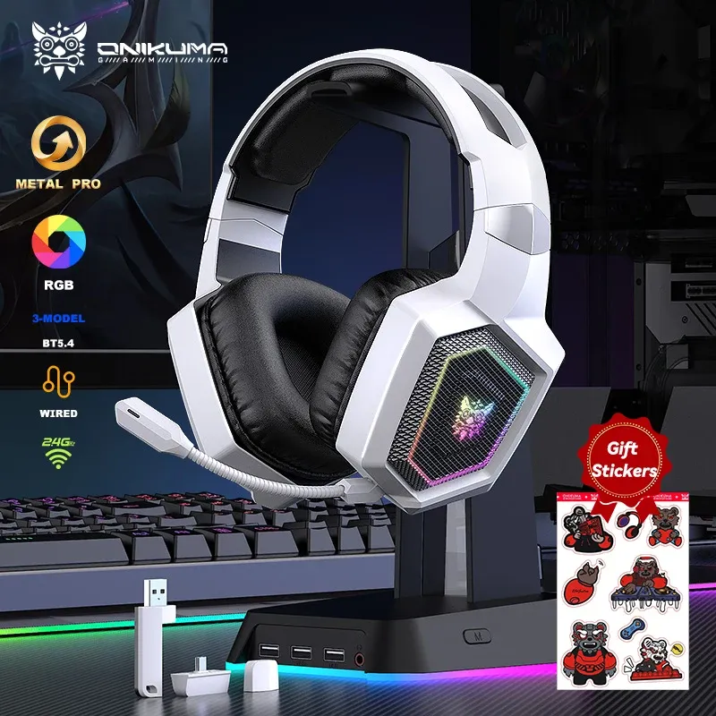 אוזניית גיימינג אלחוטית ONIKUMA 2.4GHz עם מיקרופון ותאורת RGB