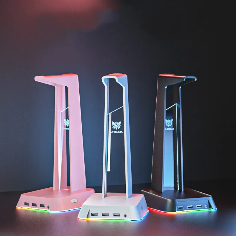 מעמד אוזניות גיימינג ONIKUMA עם תאורת RGB ו‑3 חיבורי USB