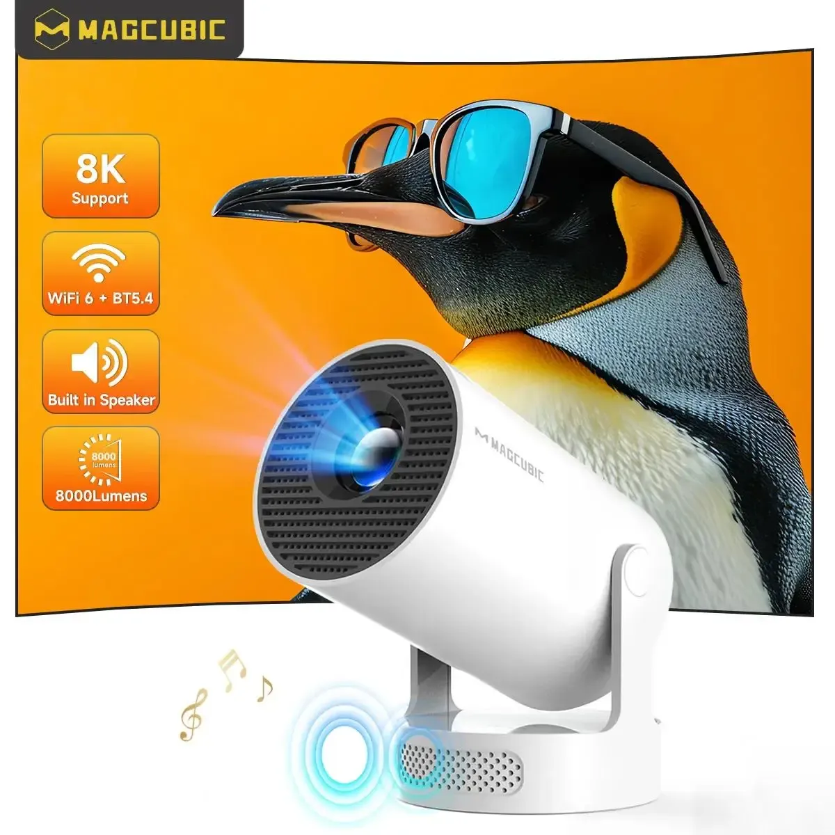 מקרן נייד Magcubic HY300 Pro עם Android 14 ו‑Wi‑Fi כפול