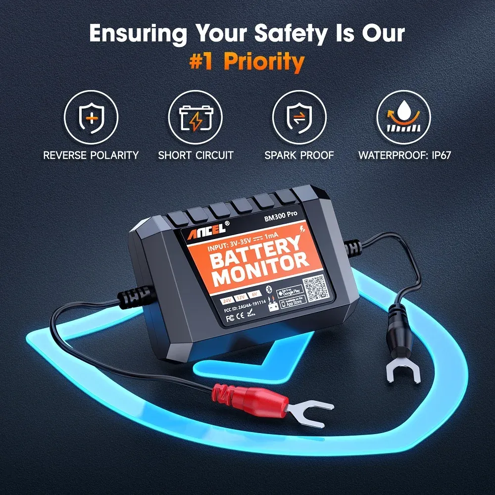 בודק מצבר חכם ANCEL BM300 Pro עם Bluetooth ל־6V/12V/24V
